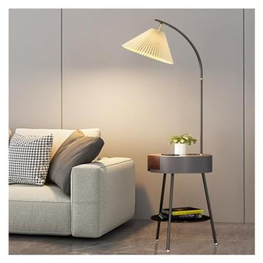 Imagem de KEG801302 Luminária de chão moderna com mesa, luminária de piso com gaveta, mesa lateral com porta de carregamento USB, mesa de cabeceira moderna para sala de estar, quarto, quarto de hóspedes, luz