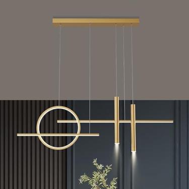 Imagem de Luminária pendente LED com intensidade regulável, design moderno com controle remoto, ideal para mesa de jantar e cozinha (dourada, 100 cm de comprimento).