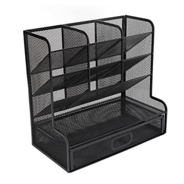 Imagem de Generic Organizador de Caneta de Malha Design de Perspectiva Inclinada de 45 ° para Mesa de Escritório. Porta-lápis de Metal Com Gaveta Inferior para Materiais de arte. Adequado para Qualquer