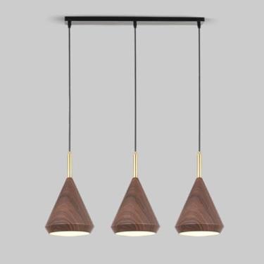 Imagem de Lustre nórdico moderno com acabamento em madeira e detalhes em metal, luminária pendente industrial para ilha de cozinha, sala de jantar, hall de entrada, café, pia de cozinha, potência máxi