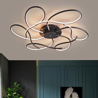 Imagem de Lustre de teto moderno e simples em formato de flor, em acrílico e metal, com controle remoto, ideal para quarto, sala de jantar, escritório e cozinha (Preto, ø100cm)