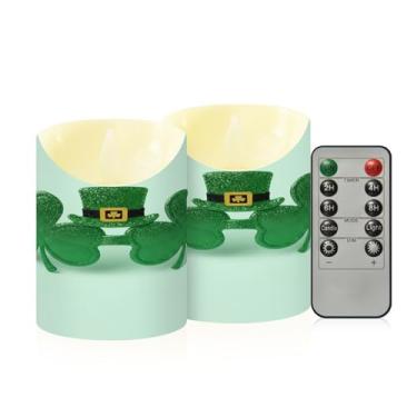 Imagem de Wassud Pacote com 2 trevos e chapéus velas sem chama com controle remoto, velas realistas cintilantes com temporizador, velas decorativas para Natal, casamento, festa, decoração de casa pequena