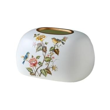 Imagem de Suporte de caixa de lenços de papel padrão de pássaro para sala de estar mesa caixa de guardanapo de cerâmica branca capa de caixa de lenços faciais