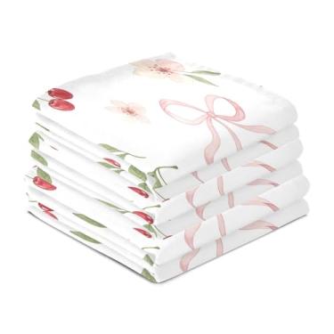 Imagem de Wassud Bows Flowers Cherry Toalhas de prato de cozinha pacote com 6 panos de prato macios com laço para pendurar toalha de mão de secagem rápida super absorvente toalhas de chá de mesa decorativas 71