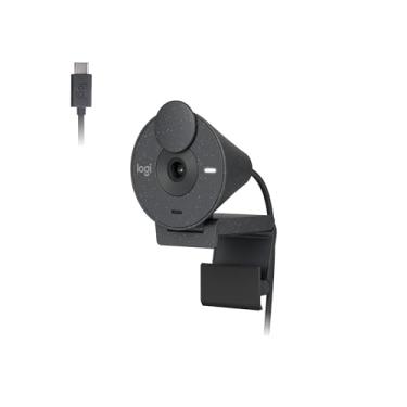Imagem de Webcam Full HD Logitech Brio 300 com Microfone com Redução de Ruído, Proteção de Privacidade, Correção Automática de Luz e Conexão USB-C- Grafite