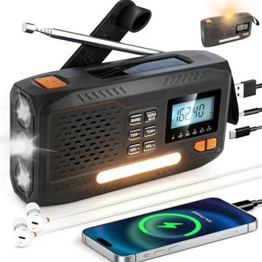 Imagem de Rádio meteorológico de emergência, rádio solar com manivela AM/FM/NOAA, bateria recarregável de 7400 mWh, lanterna, carregador de celular, conector de fone de ouvido, alerta SOS para furacão