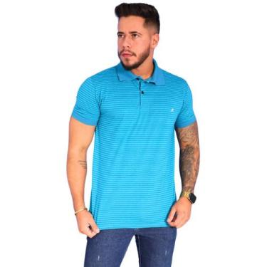 Imagem de Camisa Masculina Polo Listrada Casual 100% Algodão - RS, M