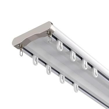 Imagem de Sistema de trilho de cortina de teto resistente personalizável - suporte de trilho duplo para casa, escritório, hotel, trailers e escolas - conjunto de varões de cortina brancos de 3,6 m (11,8 pés)