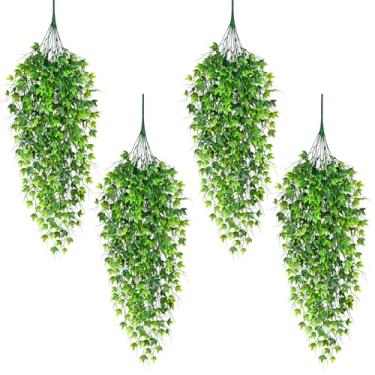 Imagem de Waipfaru Hera artificial para pendurar ao ar livre, plantas falsas para pendurar, 4 peças de hera sintética Pothos, videiras verduras para parede, casa, quarto, sala de estar, estética, escritório