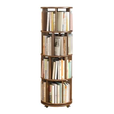Imagem de Estante giratória de 360°, torre de estante rolante com rodas de freio - Rack de armazenamento de exibição de madeira maciça para quarto, sala de estar, sala de estudo - organizador de prateleira de