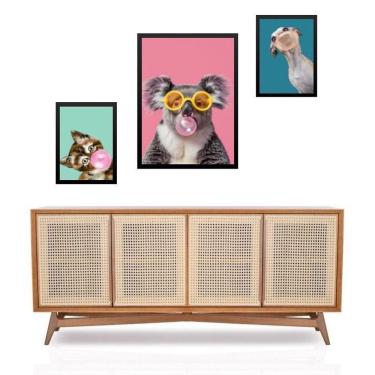 Imagem de Set 3 Quadros Animais Bubble Gum Coloridos - Com Vidro