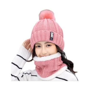 Imagem de Conjunto De Gorro E Cachecol De Inverno Feminino Em Tricô Grosso E Que