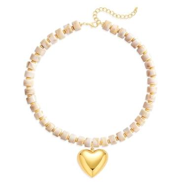 Imagem de Colar de coração grosso Boho para mulheres – Gargantilha de resina com pingente de ouro, joia de férias de verão na praia, colar moderno para surfista Y2K, presente para ela, statement, Resina, Sem