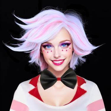 Imagem de FantaLook Peruca curta branca e rosa cosplay feminina fantasia de Halloween