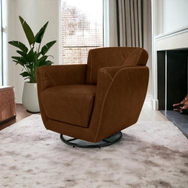 Imagem de Poltrona Decorativa Valentina Sala de Estar Giratória Couro Marrom Chocolate Manchado G40 - Gran Belo