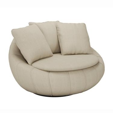 Imagem de Poltrona Giratória Sala de Estar com Almofadas Afrodite Bege Linho G45 - Gran Belo