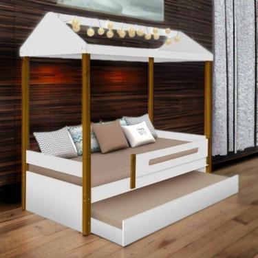 Imagem de Cama Casa Solt. Lara Branco/mel C/ Aux. Firenze, Led E 02 Colchões