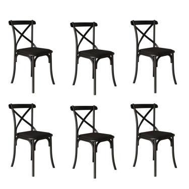 Imagem de Kit 6 Cadeiras Katrina Assento Corano Preto Aço Preto