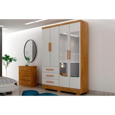 Imagem de Guarda Roupa Solteiro 4 Portas (2 C/ Espelho) E 3 Gavetas C/ Pés Encanto/berlim Cumaru/fendi 25 - Novo Horizonte