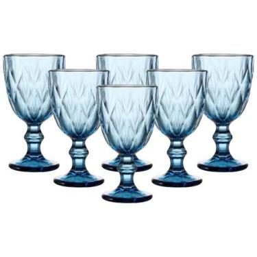 Imagem de Jogo C/ 6 Taças Diamond Azul Safira 340ml Mesa Posta Bebidas Água Suco