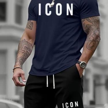Imagem de Conjunto Kit Camiseta e Short Tectel Estiloso Icon Moda Verão Camisa B