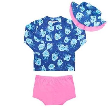 Imagem de Conjunto Praia Bebê e Infantil Proteção UV com Chapéu Água Viva Baby Rosa Chiclete Diju-Feminino