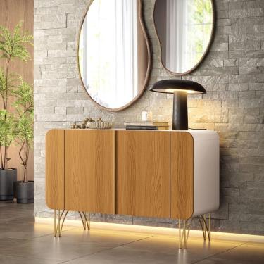 Imagem de Aparador Buffet Sala Benvenuto Com 2 Portas E Pés Em Aço Off White/cinamomo