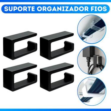Imagem de Kit 4 Suportes Organizador De Cabos Ganchos para Esconder Fios embaixo
