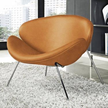 Imagem de Poltrona Trevo Couro Natural Caramelo Base Inox