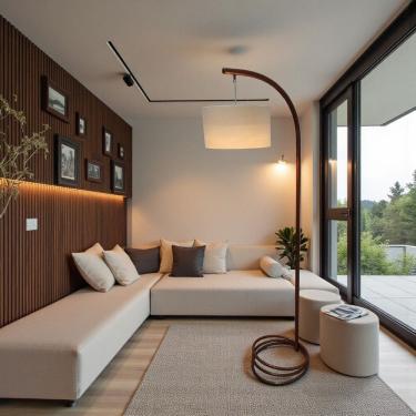 Imagem de Abajur de Piso Luminária de Chão Rio Cúpula Linho Palha Moderno em Metal