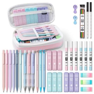 Imagem de Conjunto 36 peças Four Candies rosa com estojo e lapiseiras 0,5 mm, 0,7 mm, 0,9 mm e 2,0 mm para escrita e desenho