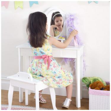 Imagem de Penteadeira infantil Guidecraft Classic White Vanity branca com espelho triplo e banque...
