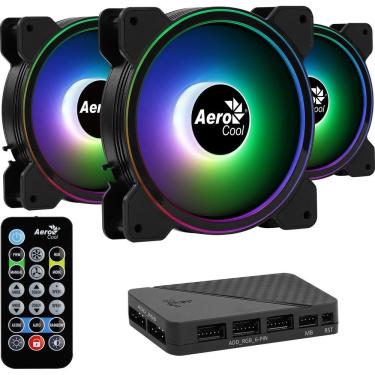 Imagem de Kit 3 Coolers Aerocool Saturn 12 Pro Argb + Hub + Controle
