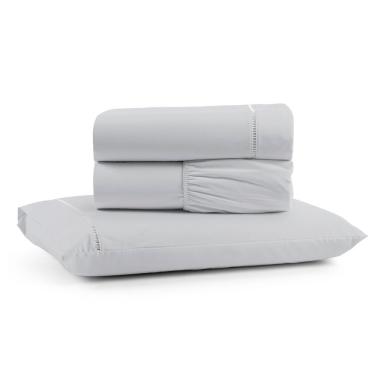 Imagem de Jogo De Lençol Solteiro Premium Soft 600 Fios Micropercal Cinza Ponto Palito Toque Macio 3 Peças