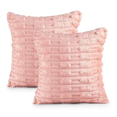 Imagem de Kit 2 Capas De Almofada Polar Manta Ultrasoft Com Ziper Decorativa Sofá Sala Quarto Rosa Blush - 100% Poliéster