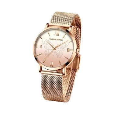 Imagem de Relógio Feminino Hannah Martin Com Design De Borboleta 3D Em Ouro Rosa