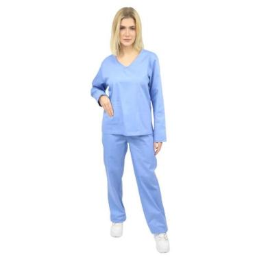 Imagem de Pijama Cirúrgico Manga Longa em Algodão - DEMORGAN, Azul, PP