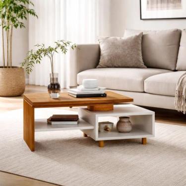 Imagem de Mesa de Centro Lima Tampo Duplo com Pés em Madeira Maciça Cor:Naturall