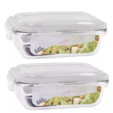 Imagem de Conjunto 2 Potes Vidro Marmita Fit Vedação 4 Travas 640ml - Praticasa,