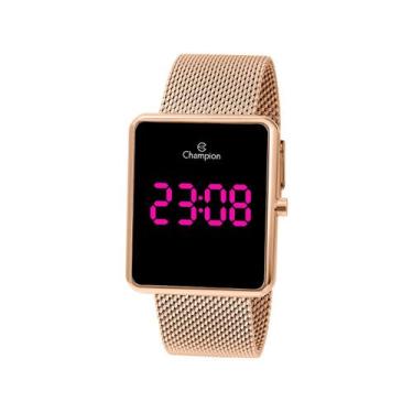 Imagem de Relógio Champion Feminino Digital LED Quadrado Rosé CH40080H + Colar e