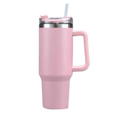 Imagem de Copo Garrafa Térmica em Aço Inox Com Alça e Canudo 1200ml - Wari, Rosa