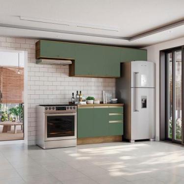Imagem de Armário De Cozinha Completa 100% Mdf 280cm Nogueira/verde Celeste Kapp