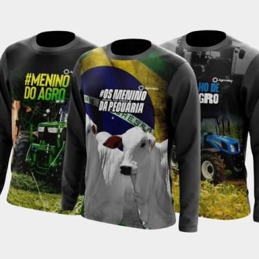 Imagem de Combo Kit 3 Camisas Agro Masculinas Manga Longa Zíper Proteção Uv Temá