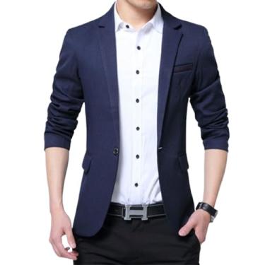 Imagem de Dawwoti Blazer masculino esportivo, casaco blazer leve e casual para casamento, jaquetas de terno para homens, Azul-marinho, G
