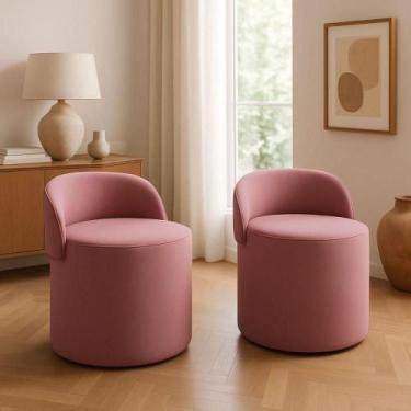Imagem de Kit 2 Puff Encosto Suede Redondo Sala Banco Orgânico Quarto Rose - Onl