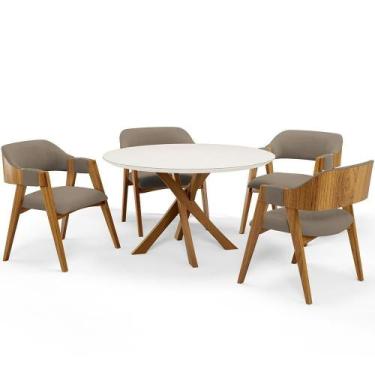 Imagem de Mesa De Jantar Redonda Cora 120cm Off White M04 Com 04 Cadeiras Living