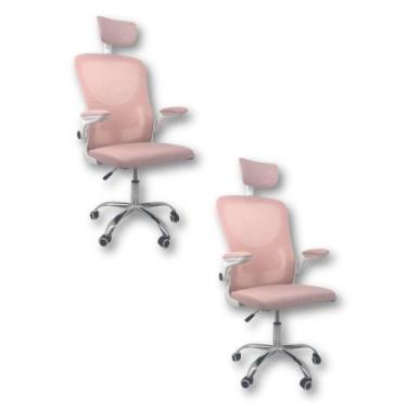 Imagem de Kit 2 Cadeiras De Escritório Diretor Oficial Vegas Com Apoio Rosa E Br
