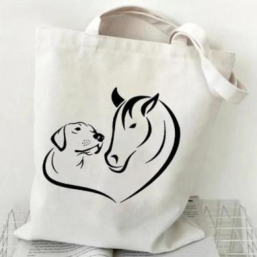 Imagem de Bolsa De Ombro Feminina De Grande Capacidade Com Gráficos De Cavalos E