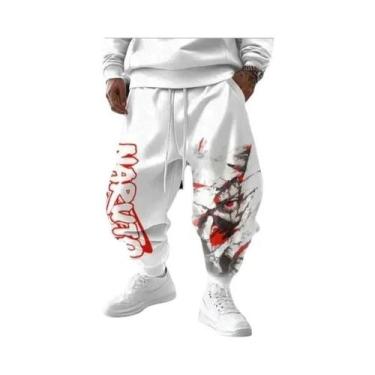 Imagem de Calças Jogger Unissex De Algodão Com Punho No Tornozelo E Perna Larga,