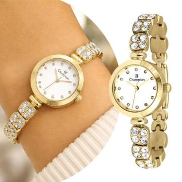 Imagem de Relógio Feminino Analógico de Pulso Dourado com Caixa e Pulseira de Aç